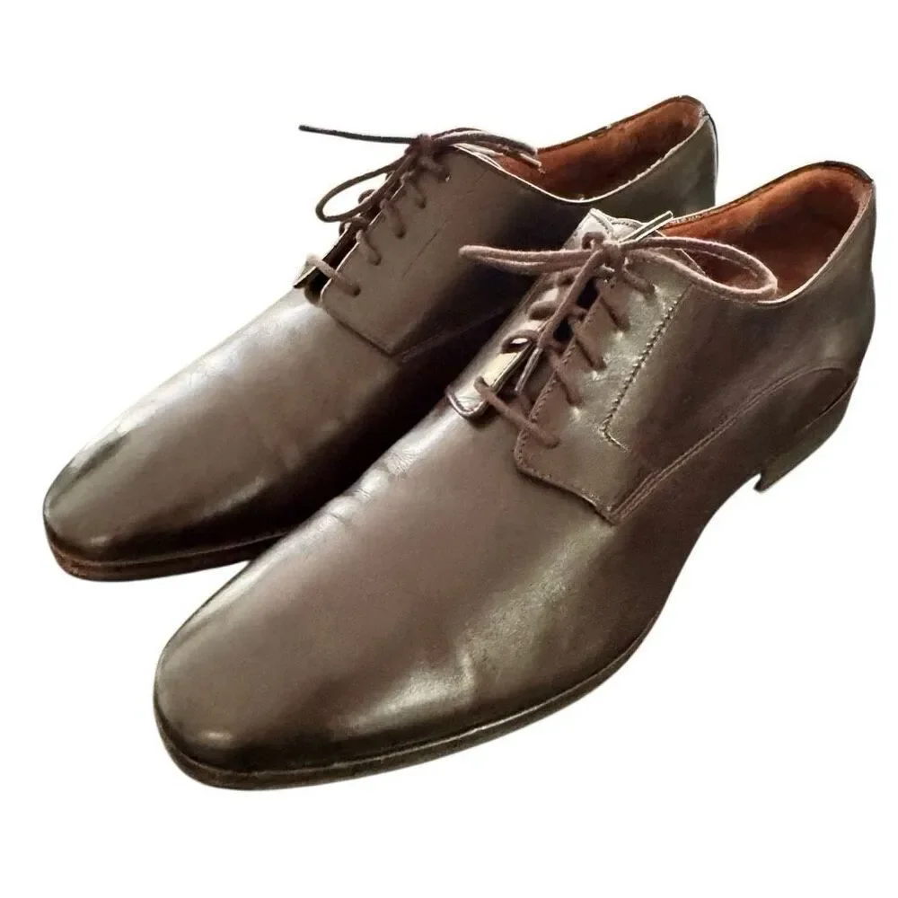 Wolf & Sheppard Brown Leather plain Toe Dress Shoes. Size 10.5